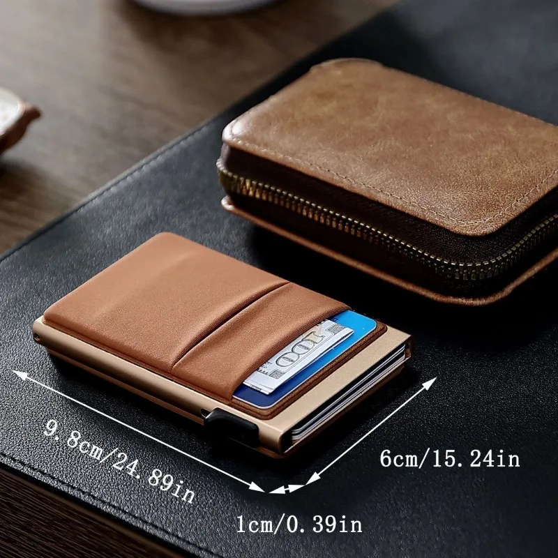 Slim RFID Blocking Metal Wallet for Men, Pop-Up Card Holder with Clear Window, Anti-Theft Lightweight Coin Purse