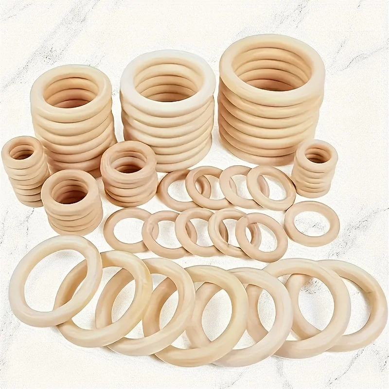 80pcs Natural Wooden Rings for DIY Crafts, Jewelry Making & Home Decor - Assorted Sizes 15-50mm, Smooth Light-Colored Wo