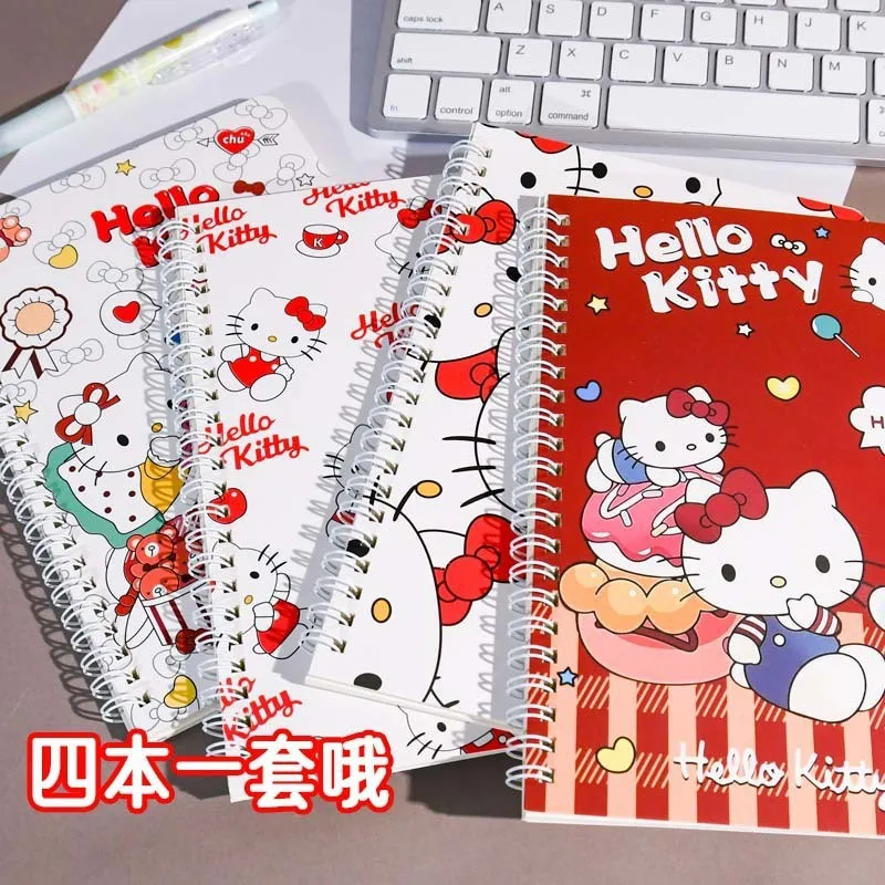 

4PCS Cute Sanrio Hello Kitty Spiral Notebook Set | A5 Size Cartoon Journal | Ideal School Supply Gift For Kids Girl's Gift