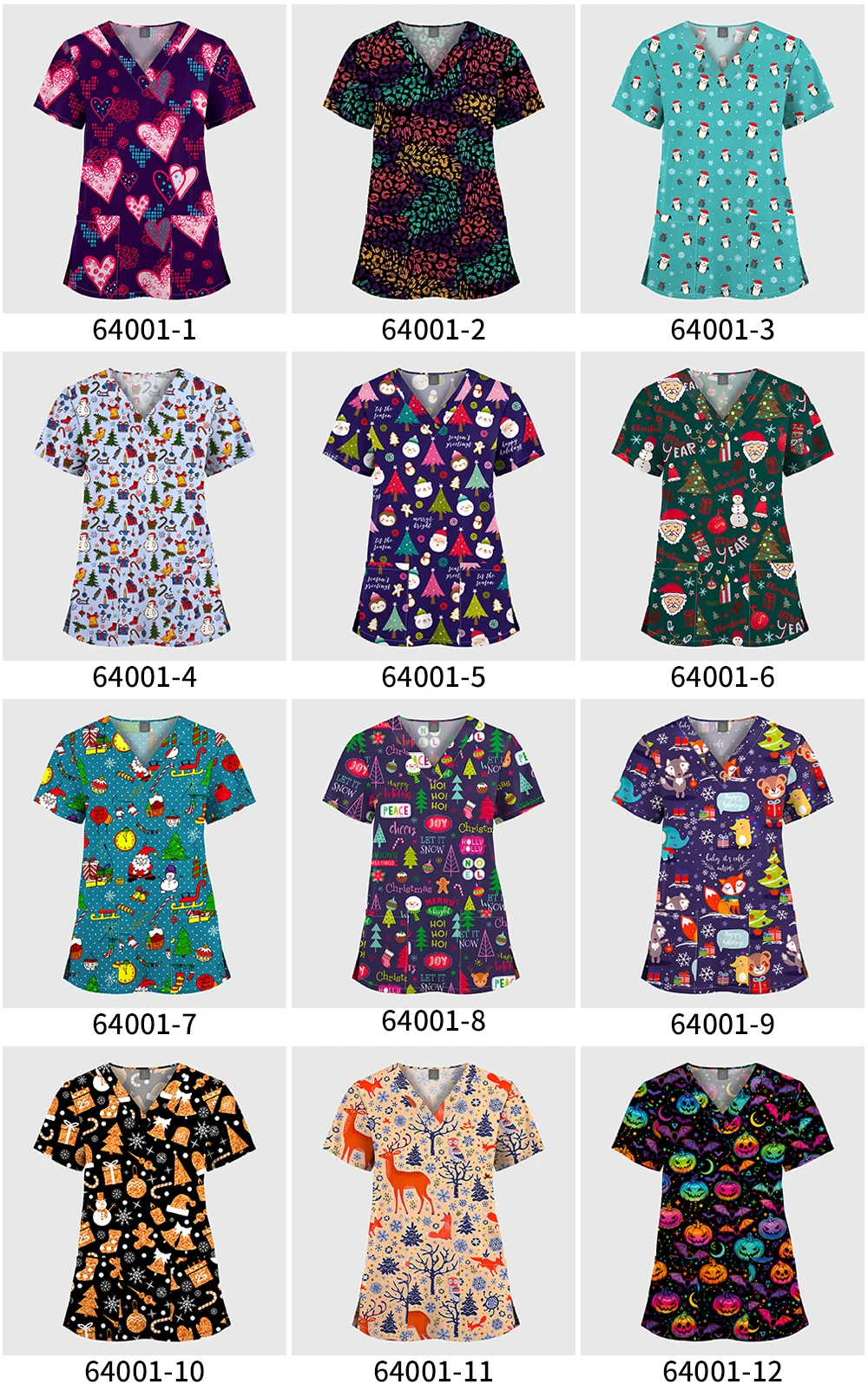 Großhandel Polyester Spandex Uniformen Schöne Krankenhaus Scrubs Tops Frauen Krankenschwester Gedruckt Scrub Top Gesundheitswesen Krankenpflege Scrub Shirt – Detail 6