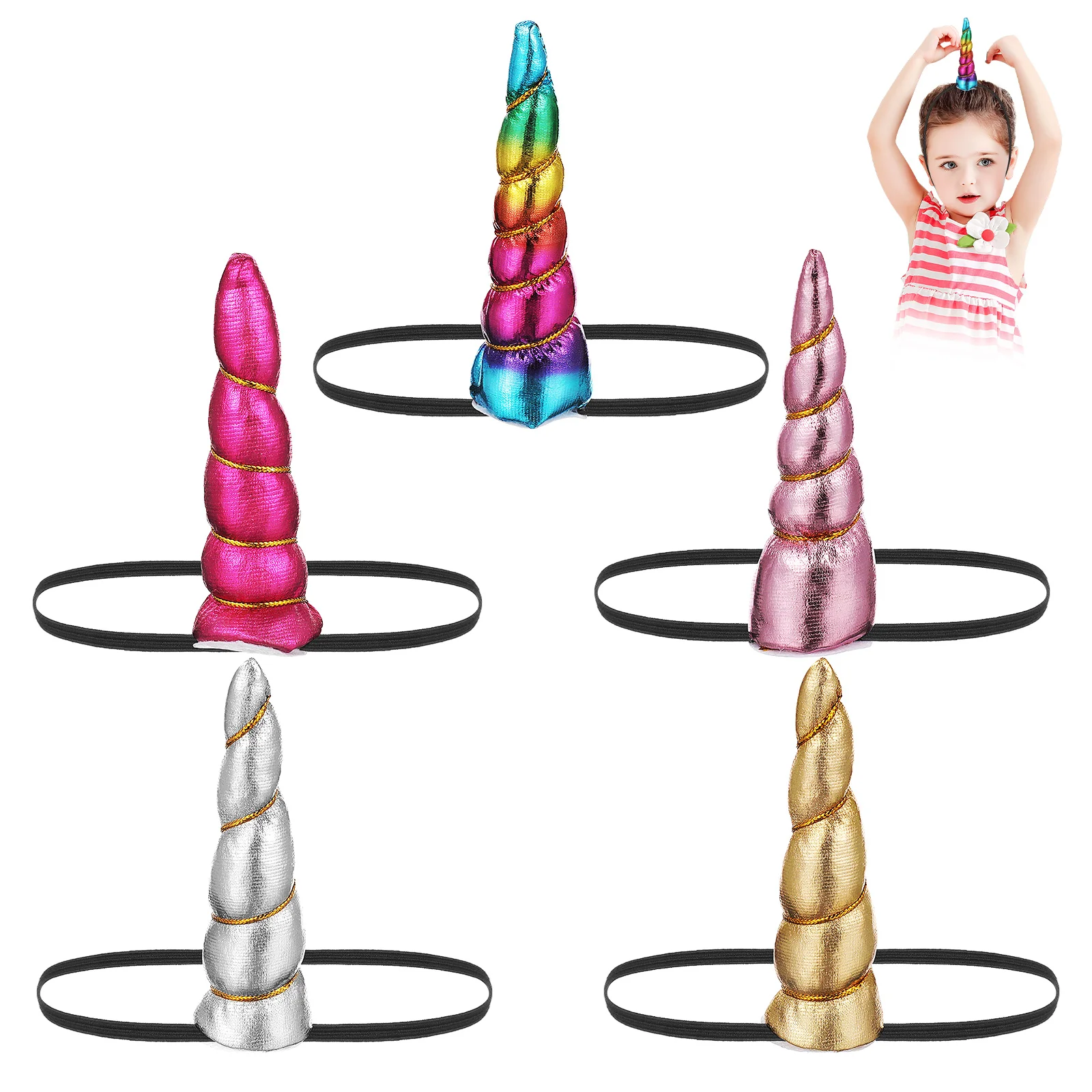 

5 Pcs Hair Claw Clips Girl Band Elastic Tie Halloween Stretch Unicorn Wrap Women's