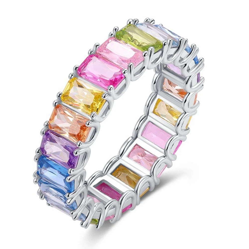 Yaranyan Solid 925 Sterling Silver 3*5 MM Lab Sapphire Gemstone Colorful Row Ring for Women Fine Jewelry Wedding Band Wholesale
