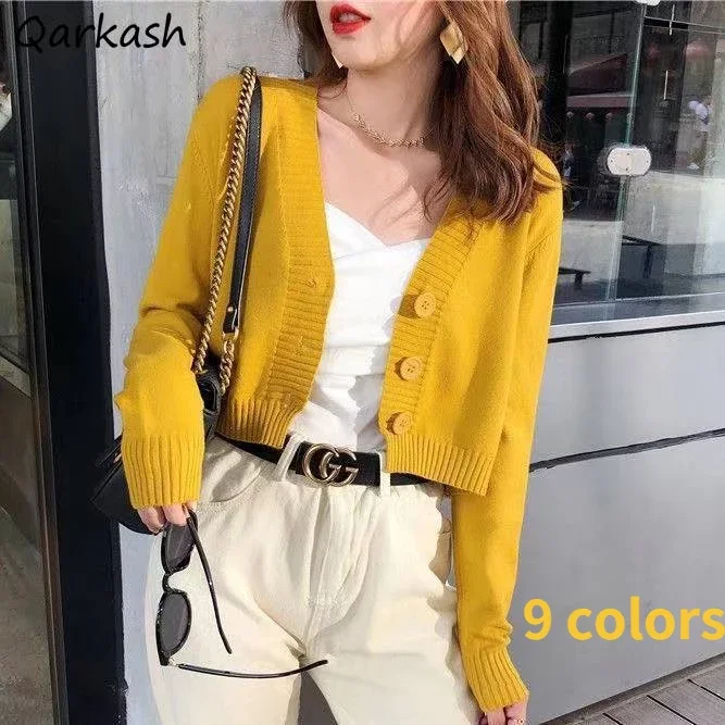 

Cropped Cardigan Women Spring Korean Style 9 Colors Minimalist Ladies Knitting All-match Chic Retro Cozy Daily Basic Popular New