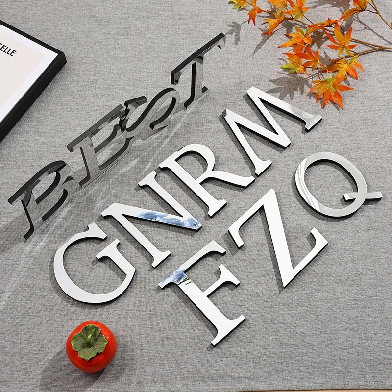 15cm 26 English Letters DIY 3D Mirror Acrylic Wall Stickers, Home Retro Wall Art Decor for Party Wedding Christmas