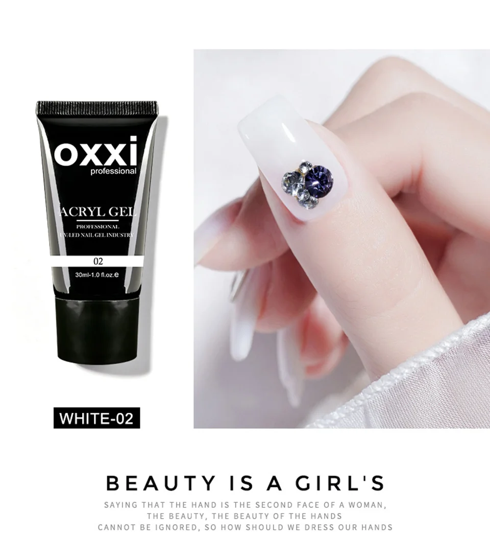 OXXI Acrylic Gel for Nail Extension 30ml Thicker UV Poly Nails Gel Semipermanent Acryl Gel Nail Polish Manicure Builder Varnish