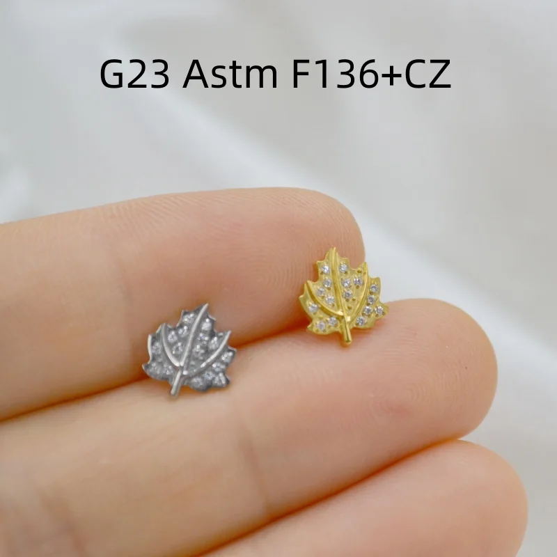 10pcs Body Jewelry G23 Titanium Astm F136 Leaf CZ Gems Lip Labret Bar Ear Helix Tragus Rook Barbells Stud Piercing Jewelry New