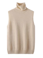 Femmes 100% laine mérinos pulls sans manches col roulé pull gilet laine tricots printemps automne hiver mode gilet hauts 2