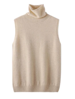 Women 100% Merino Wool Sleeveless Pullovers Turtleneck Sweater Waistcoat Wool Knitwear Spring Autumn Winter Fashion Vest Tops 2