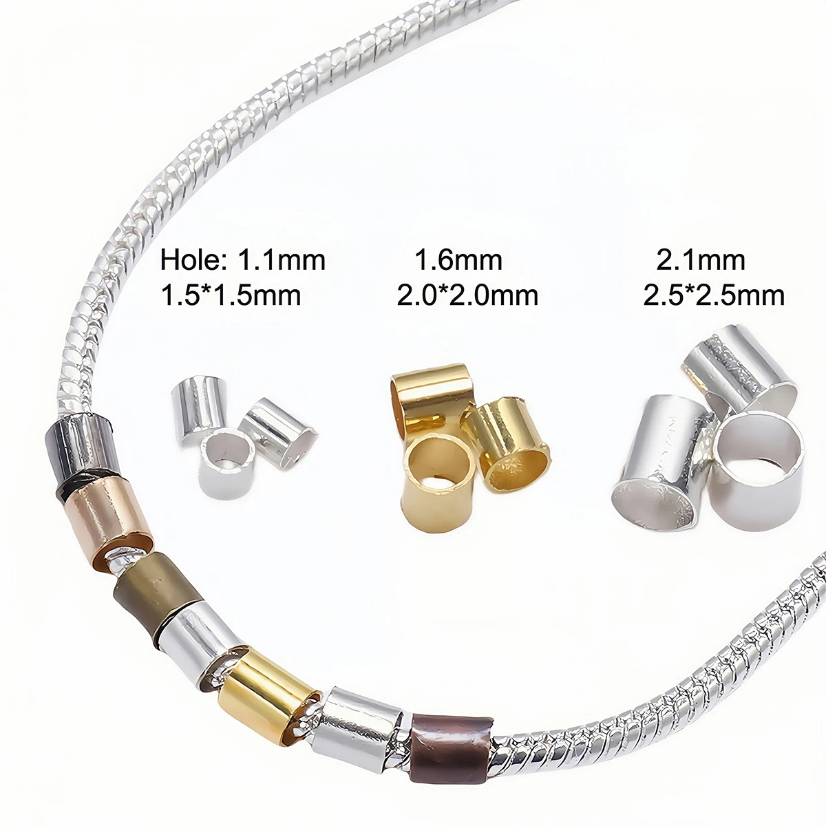 500pcs 1.5mm-2.5mm Gold Copper Tube Crimp End Beads Stopper Spacer Beads for Necklace Jewelry Making Findings Supplies Wholesale