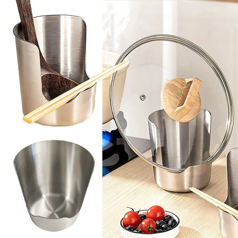 2 in 1 Kitchen Organizer for Spoons Stainless Steel Spoon Holder Rack Steel Lid and Utensil Holder Multipurpose Kitchen Tools
