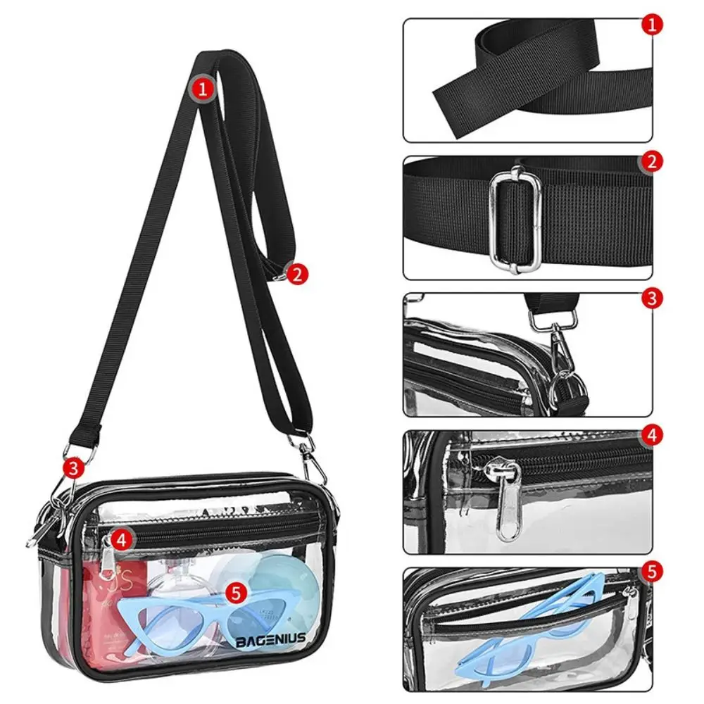 Chic See-through Clear Crossbody Bag PVC Large Capacity Clear Messenger Bag Soft Strap Transparent Stadium Bag Men & Women