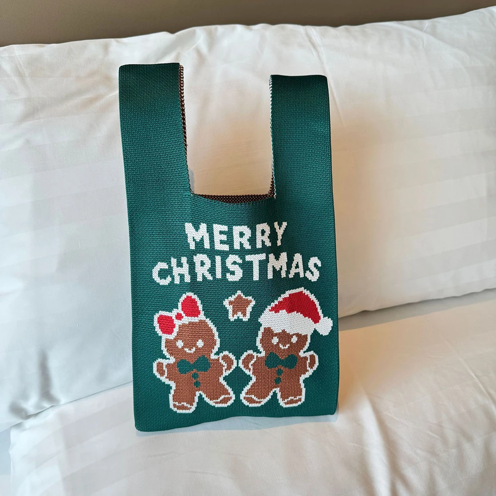 

Маленькая квадратная сумка Вязаная рождественская вязаная сумка Женская вязаная сумка Красочная для праздничных мероприятий Праздничный сезон Шоппинг