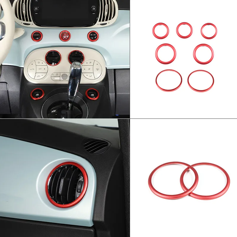 Aluminum Alloy Red Car Double Flashing Glass Lifting Button Decorative Ring For Fiat 500 2016-2022 Car Interior Accessories