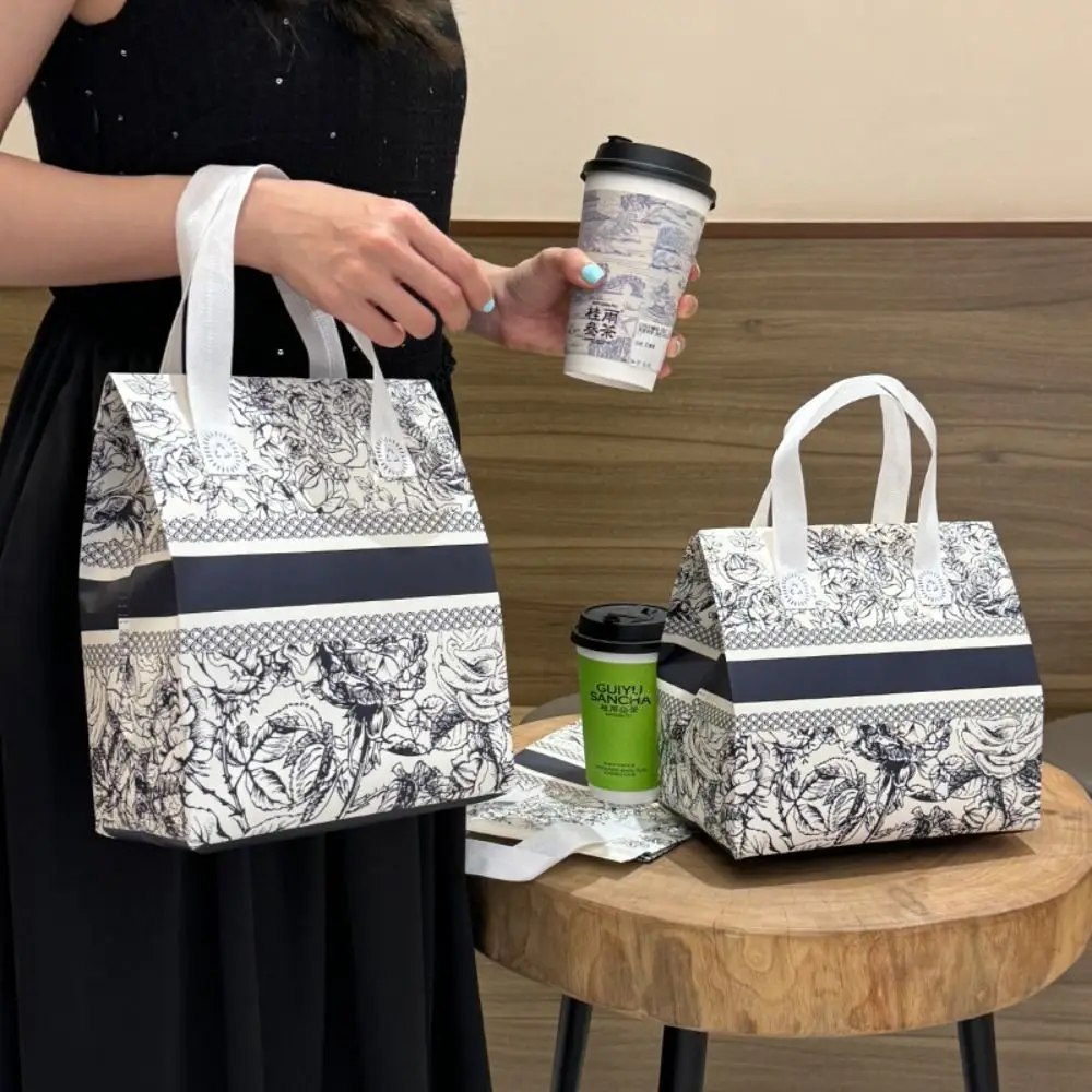 10PCS Portable Non-woven Fabric Milk Tea Packaging Bag Carrying Traveling Coffee Tote Bag Aluminum Foil Handheld Bag