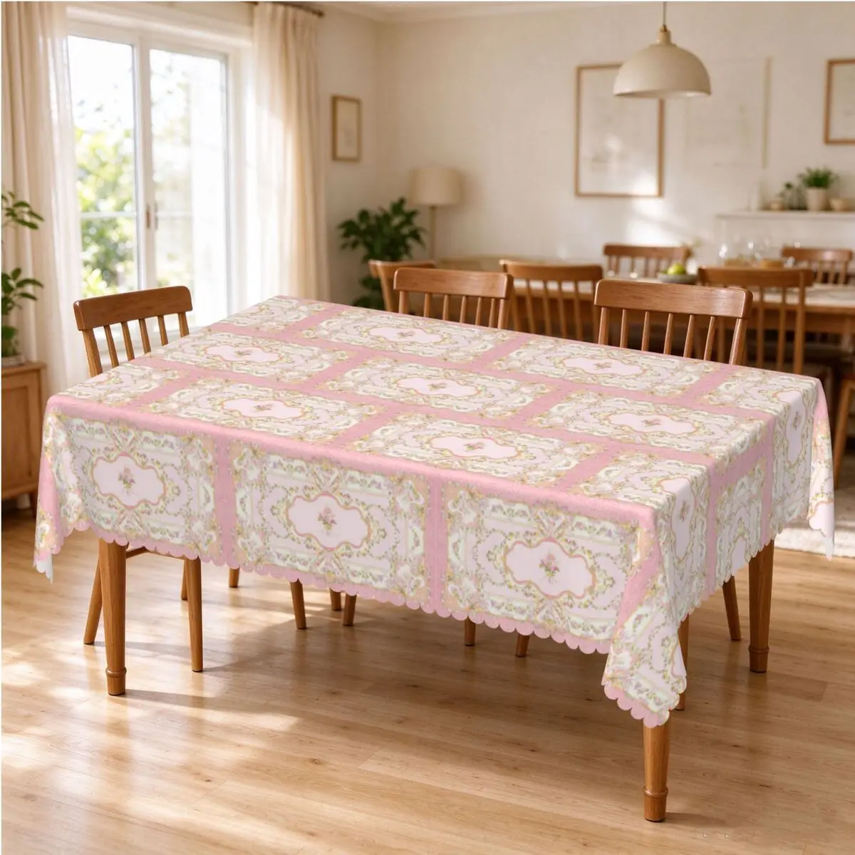 French Rococo Pink Floral Watercolor Panel Tablecloth Restaurant Kitchen Rectangular Tablecloth Party Outdoor Dining Table Cover