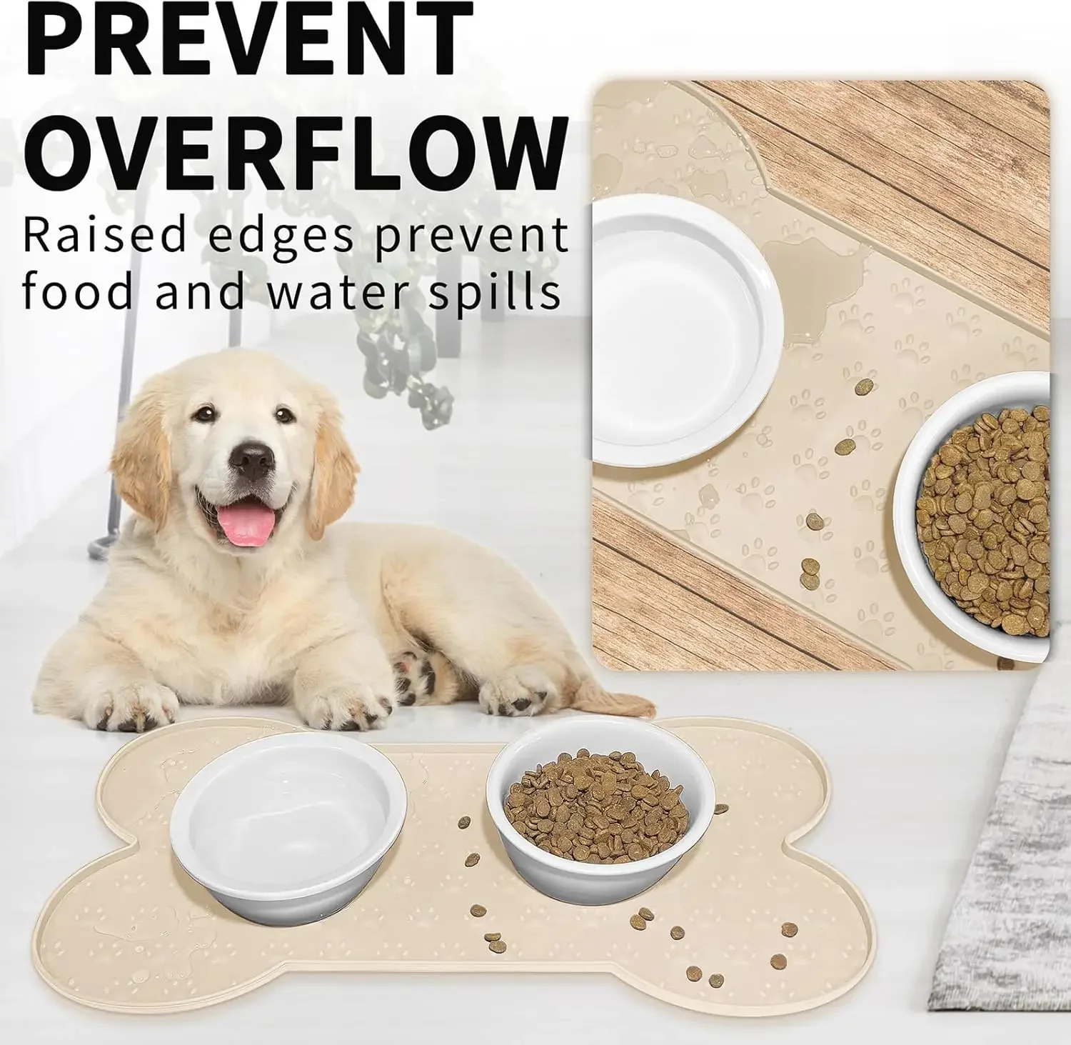 Anti-Slip Silicone Dog & Cat Feeding Mat – Waterproof Pet Bowl Mat with Raised Edge