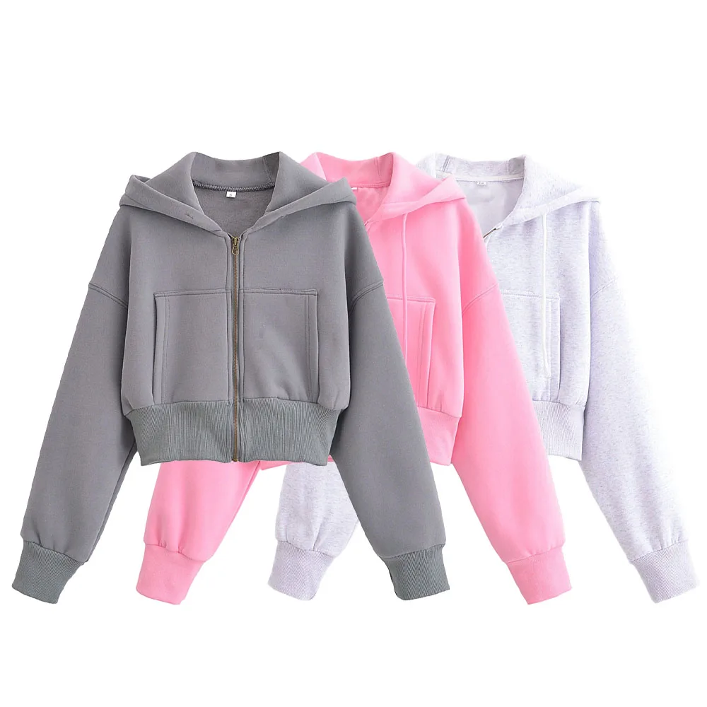 2024 Spring New Women's Fashion Versatile Style Slim Slimming Zipper Closed Long Sleeve Hooded Short Sweater