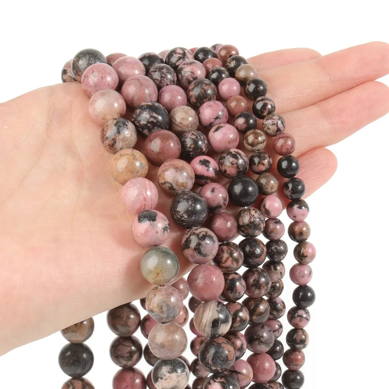 Natural Gem Black Lace Rhodonite Stone Beads Round Loose beads For Jewelry Making Strand 15