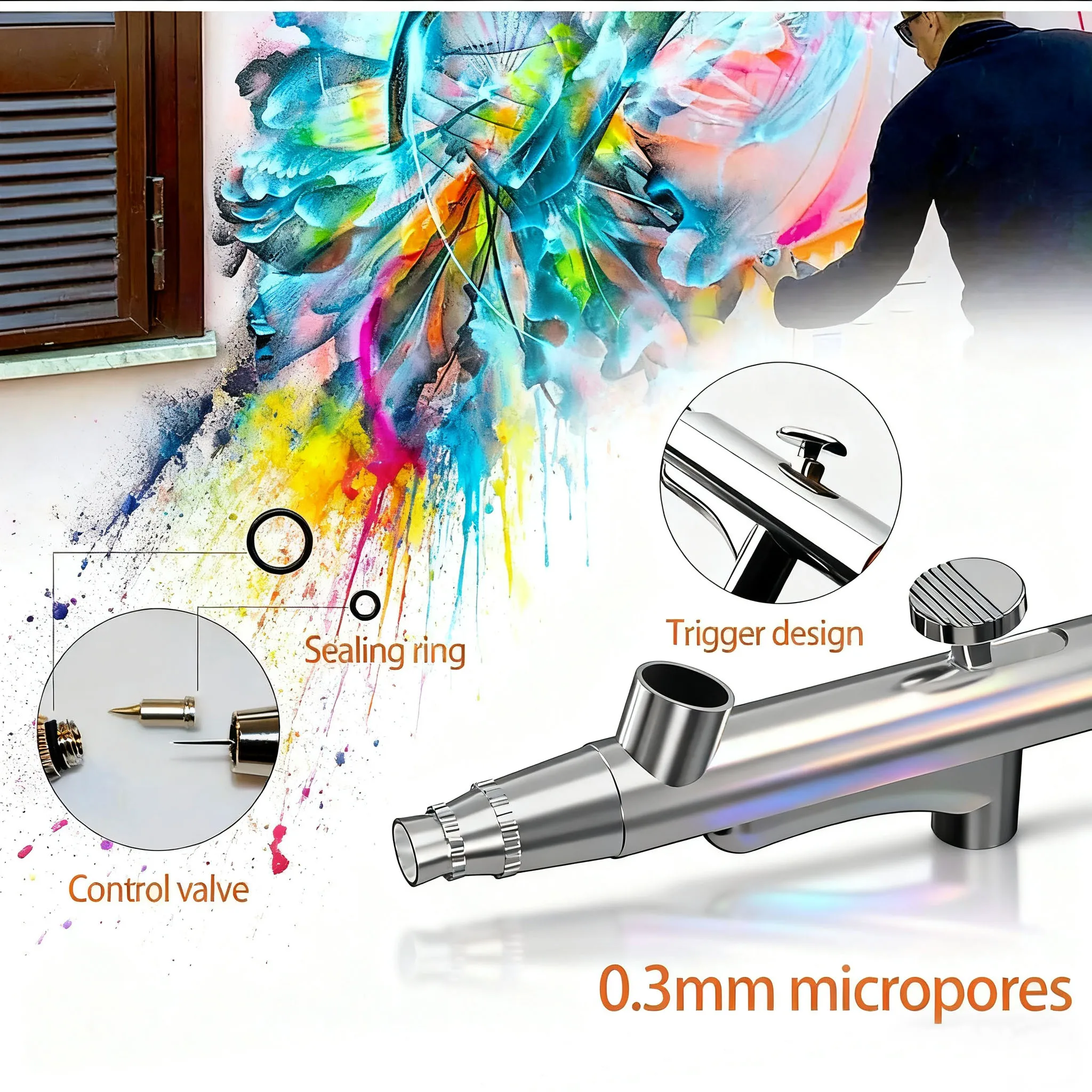 Aérographe محمول فريد من نوعه، حافلات دي 0.3 مم، مدفع نزيف، نموذج ستيلو دي جكتيو، أونجلز، peinture de