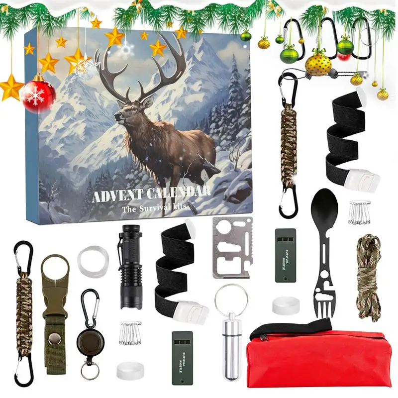 24 Day Christmas Countdown Survival Kit for Teen Adult with Cool Gadgets Survival Kit Advent Calendar Xmas Gift for climbing