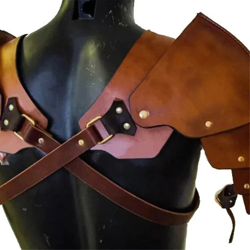 Xixixi Mittelalterliche Wikinger Ritter Pirat PU Leder Schulter Rüstung Steampunk Pauldrons Cosplay Kostüm Männer Brust Harness Gürtel Für La