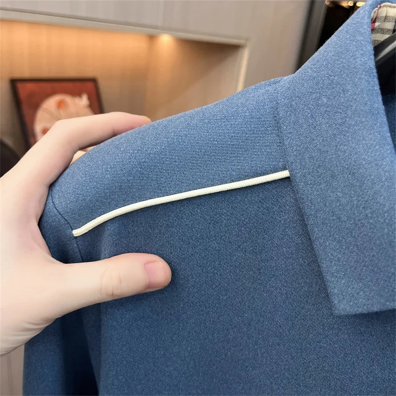 Luxuriöses Herren-Poloshirt mit Stickerei-Print, Herbst-Neuheit, einfarbig, langärmelig, mit Kragen, Business-Casual-Herrenbekleidung – Detail 19