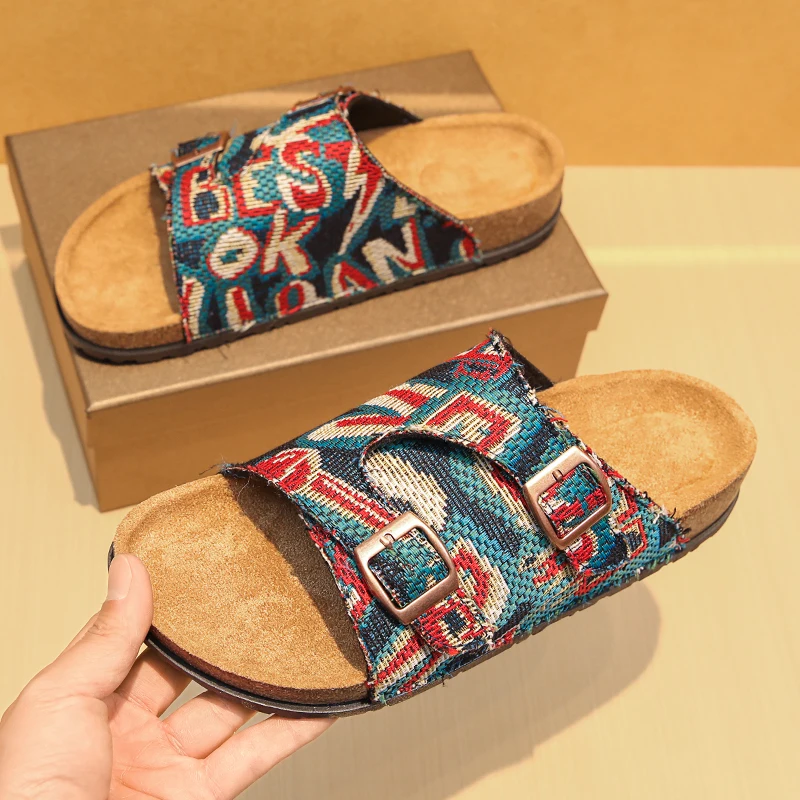 Unisex Trendy Beach Slippers Retro Buckle Design Casual Breathable Wear Resistant Daily Outdoor Slides