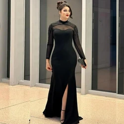 Customized Jersey Beading Formal Evening A-line High Collar Bespoke Occasion Gown Long Dresses