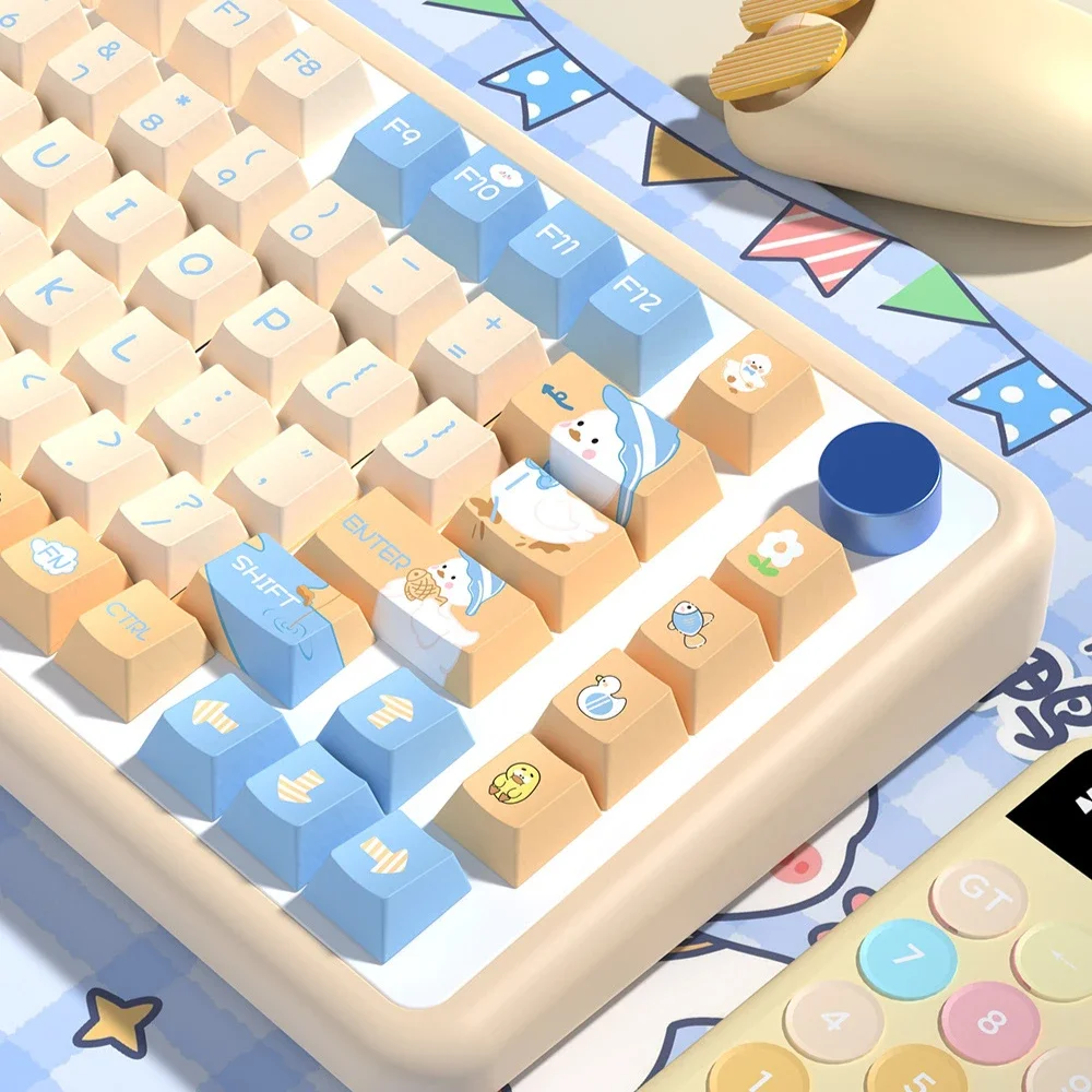 Keyboard Keycaps Cute Duck Key Caps Korean English Key Caps Replacement for Mechanical Keyboard Caps Decor for Office Home Work