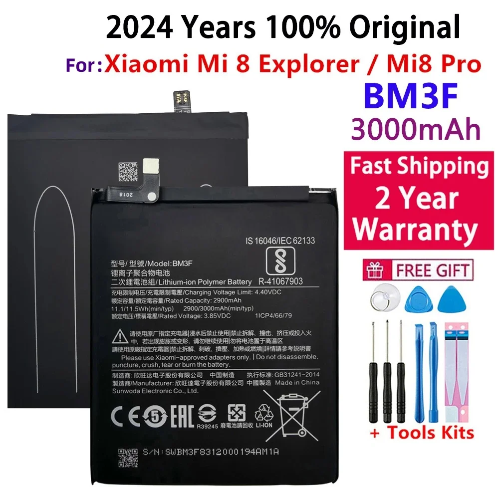 

2024 Years 100% Orginal BM3F 3000mAh Battery For Xiaomi 8 Mi 8 Explorer/Mi8 Pro BM3F Phone Replacement Batteries Fast Shipping