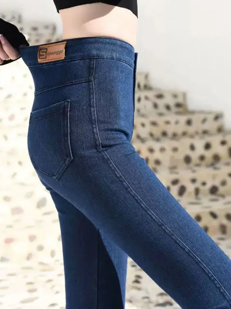 Femmes maigre Stretch crayon jean mode coréenne taille haute Vintage mince Denim pantalon printemps automne nouveau Streetwear solide Vaqueros