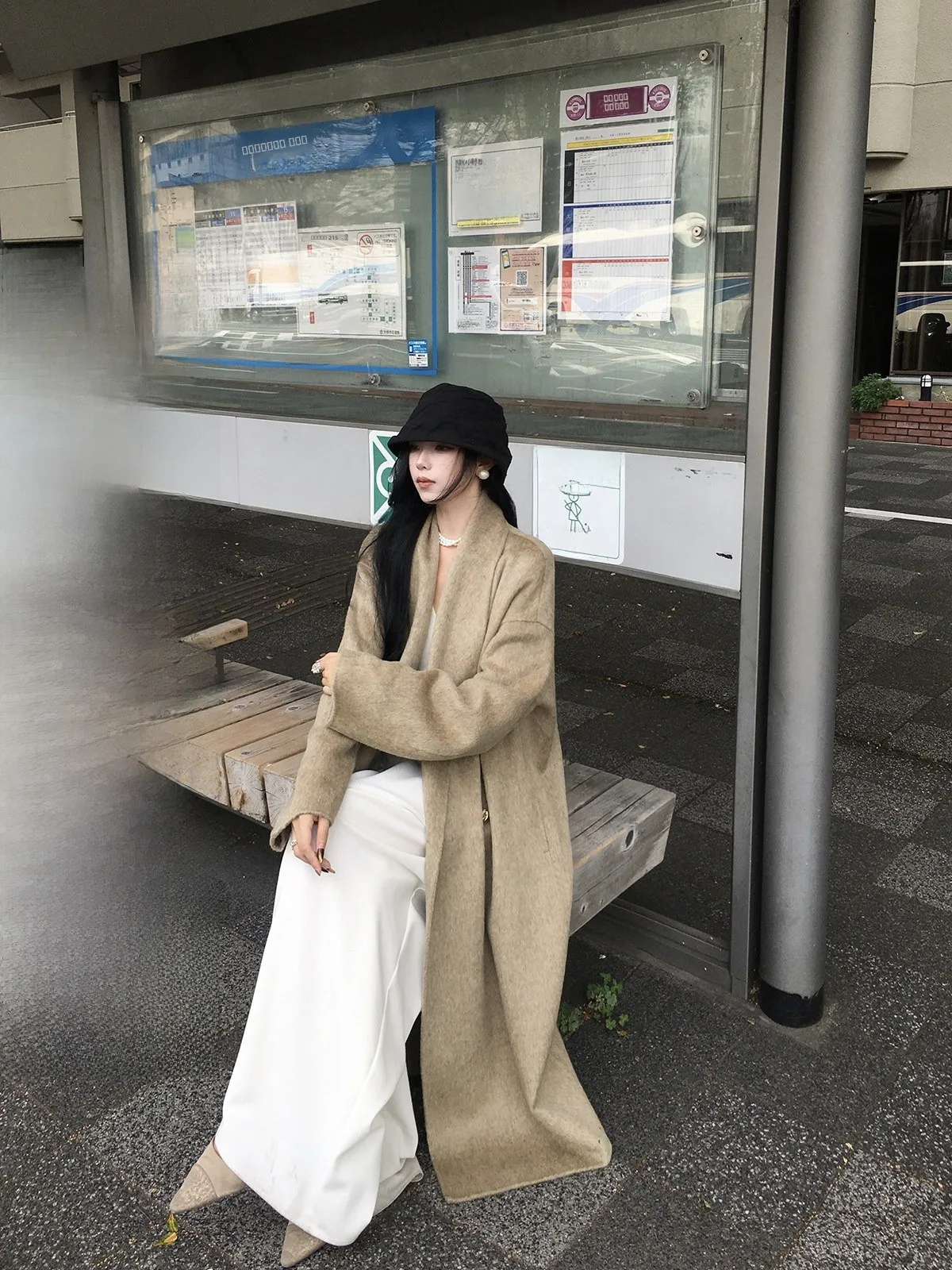 

Iceollo Woolen Coat Women's Sli Warmth Autumn Winter Small Size Tweed Jaets Straight Cut Long Sve Double Breasted