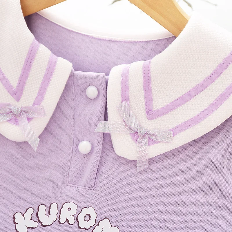 فستان Sanrioed Melody Kuromi Preppy Jk للأطفال ، أنيمي كاواي ، كم طويل ، كرتون لطيف ، مطوي ، ملابس للفتيات ، الخريف والشتاء