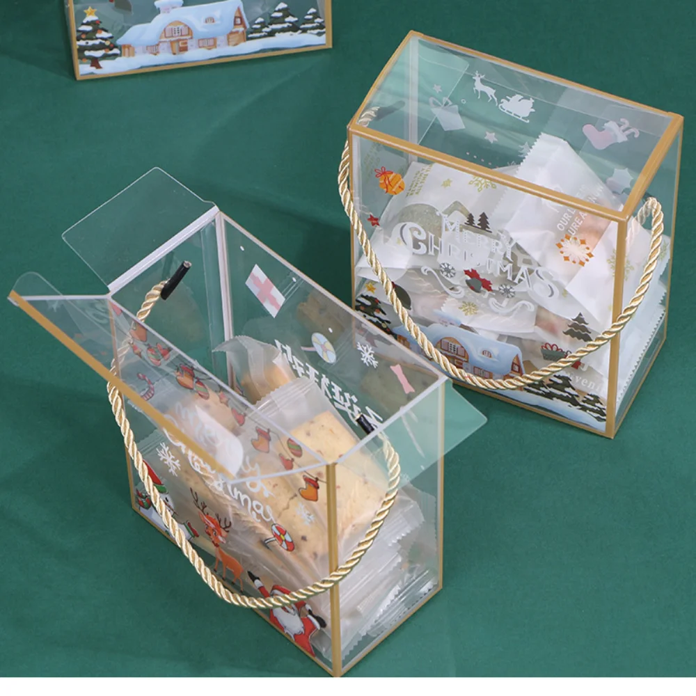 Christmas Transparent Gift Box Bags Christmas Decorations For Home Natal Cookie Candy Chocolate Bag New Year Packaging Supplies