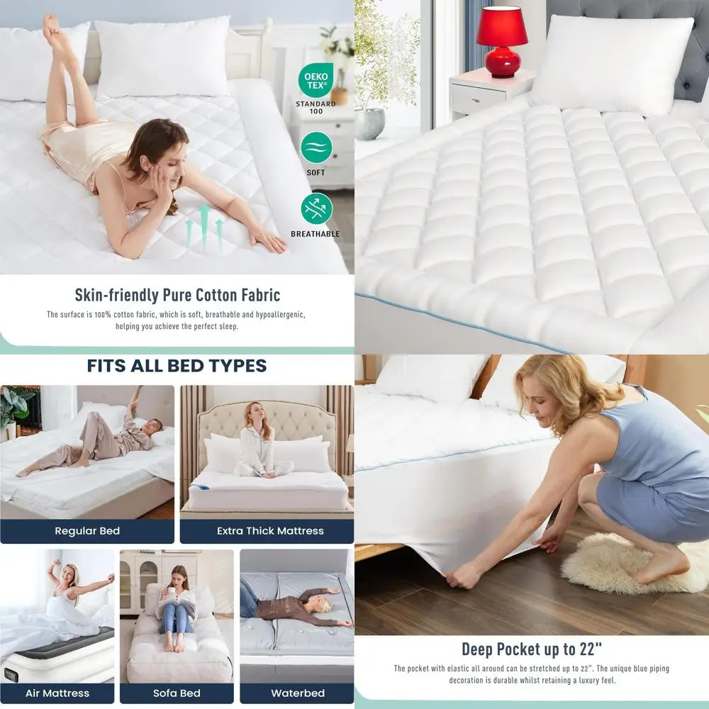 

Толстый хлопковый топпер с подушкой для матрасов 18–22 дюймов — 60x80 дюймов, белый