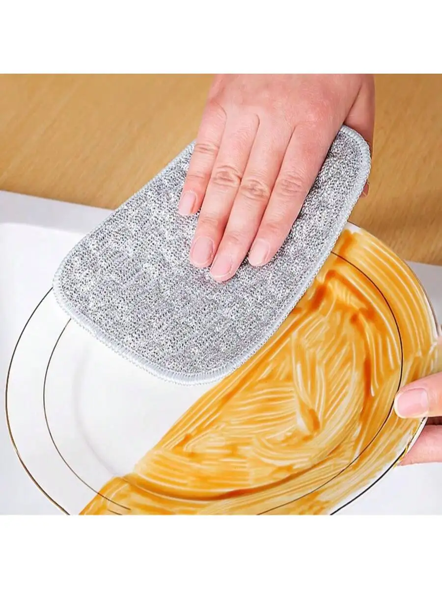 12pcs Random Color Double-Sided Silver Steel Wire Sponge Dishcloth, Suitable For Wet And Dry Use, Easy To Rinse, Reusable