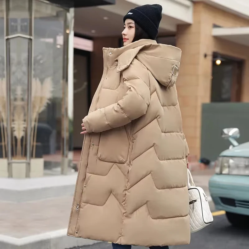 Abrigo de plumón de gran tamaño para mujer, con capucha desmontable Chaqueta larga gruesa, ropa de nieve cálida Vintage con cremallera, Abrigo