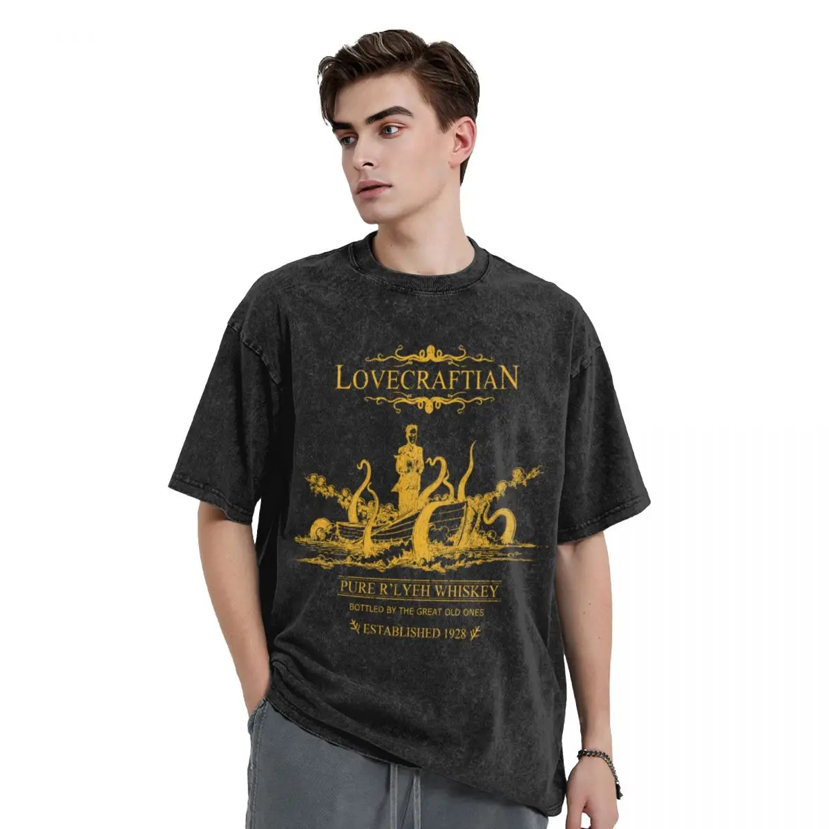 Lovecraftian - R'lyeh Whiskey Gold Label T-Shirt custom t shirt graphics animal prinfor boys t shirts men