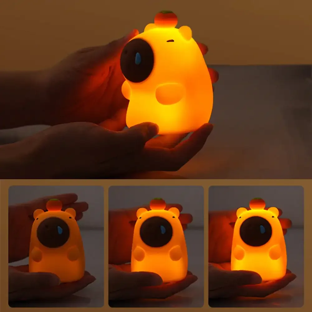 Imagem -04 - Cute Cartoon Capybara Night Light Lâmpada de Silicone Animal Usb Recarregável Temporização Escurecimento do Sono Presentes Infantis