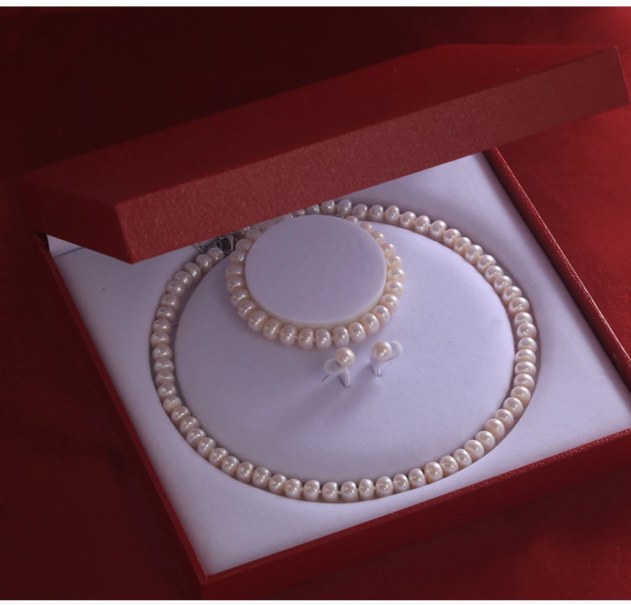 

Best-selling Luxurious white freshwater pearl set necklace bracelet earrings set 8-9mm steamed bun round pearl high-end pearl