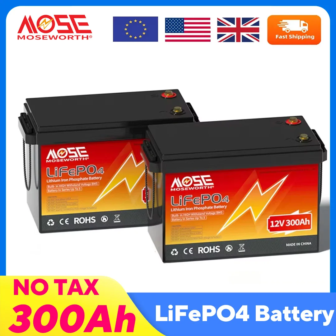 

LiFePO4 Battery 12V 300Ah with 200A BMS Rechargeable Batteries Lithium Iron Battery Campers Golf Cart Off-Road Off-grid Solar