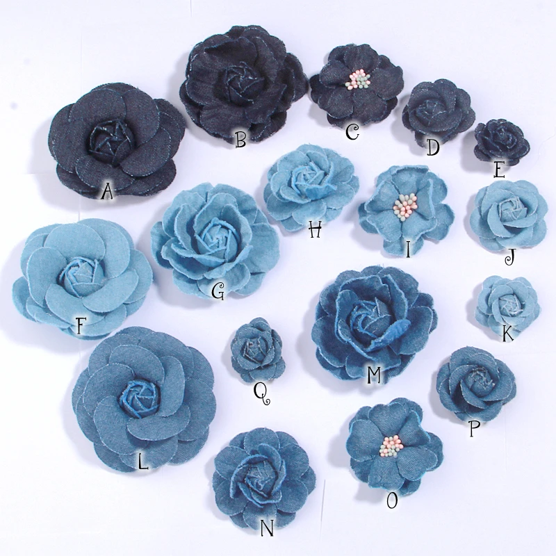 5pcs/lot Blue Denim Fabric Flowers Clothes Hats Dress Decoration Handmade Headdress Craft DIY for Baby Girls Hair Accessories