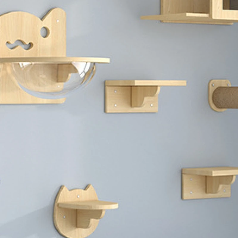 منصة تسلق أرجوحة القطط، منصة حائط، إطار تسلق صغير من الخشب الصلب للقطط