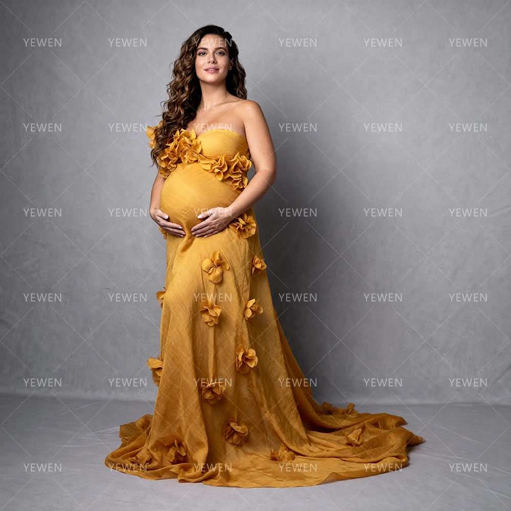 Custom Maternity Dress for Photo Shoot 3D Floral Appliques Pregnancy Dress for Baby Shower Pregnant Dress Photo Session YW260253