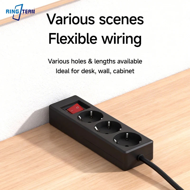 Schuko Power Strip with Switch 3/4/5 Outlets Black/White CE Certified European Plug for Middle East Region