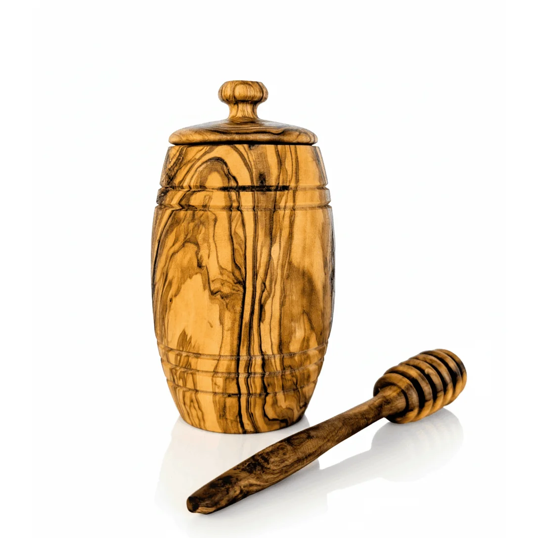 

Olive Wood Honey Pot with Honey Dipper