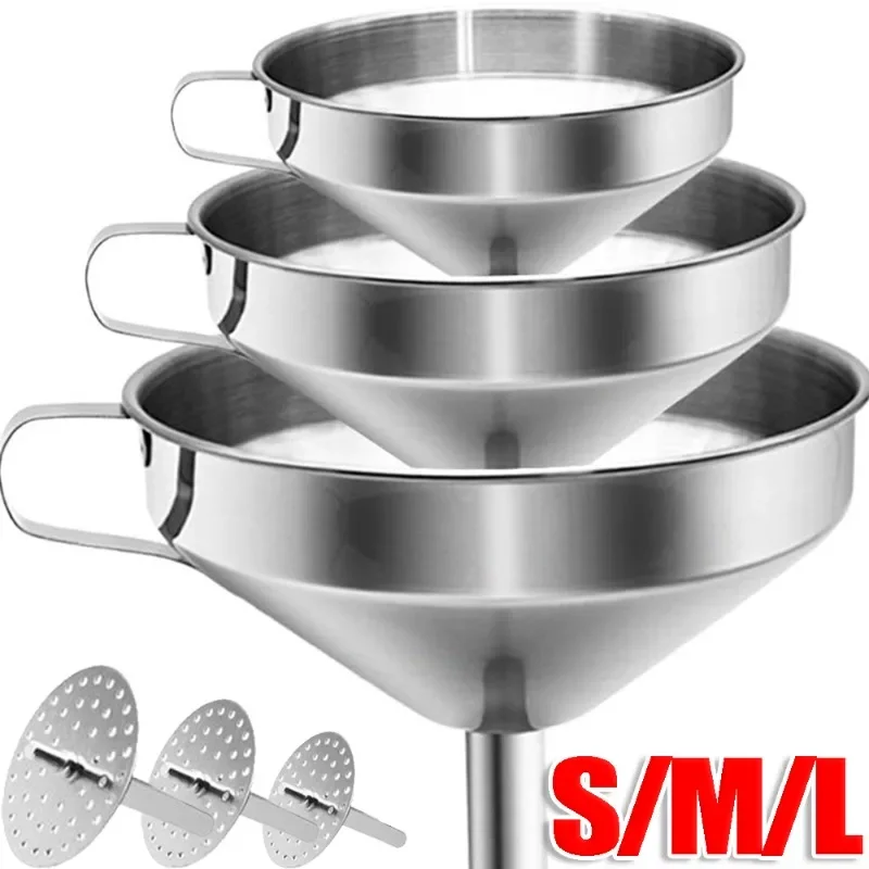 Stainless Steel Strainer Wine Lifting Spoon Funnel Pouring Wide Mouth Funnel with Detachable Filter Oil Kitchen Portable Gadgets