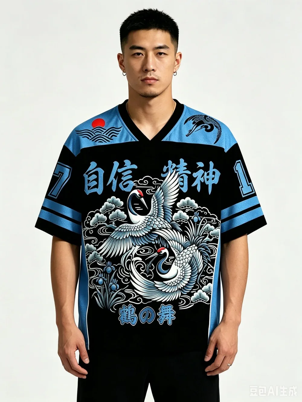 Summer Fashion New Design National-style Crane Dance 3D Printing Men's Women's V-Neck Sports T-Shirt Street Y2K Family Clothing