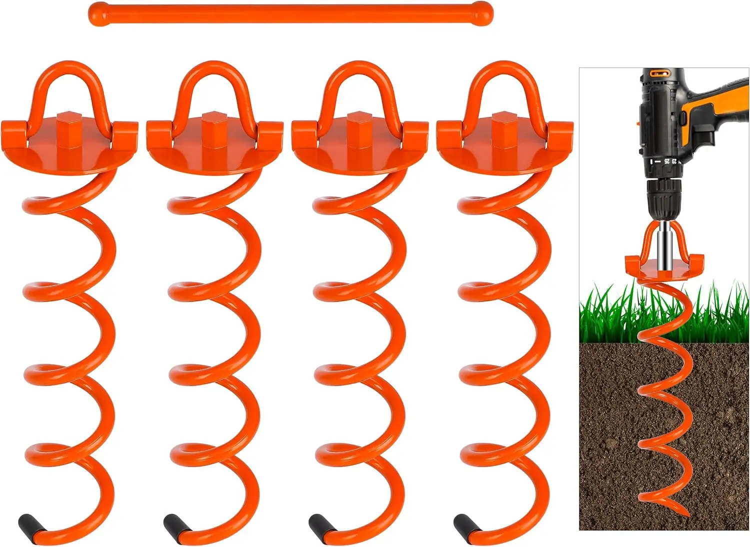 

Heavy Duty Spiral Ground Anchors, 4 Pack Screw-in Stakes for Securing Tents, Trampolines, Canopies, Swing Sets and Dogs