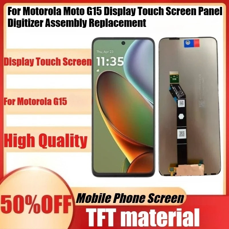 

Новый TFT-дисплей для Moto G15 XT2521-3 для Motorola Moto G15, сенсорный экран, панель, дигитайзер, сборка для замены, без рамки